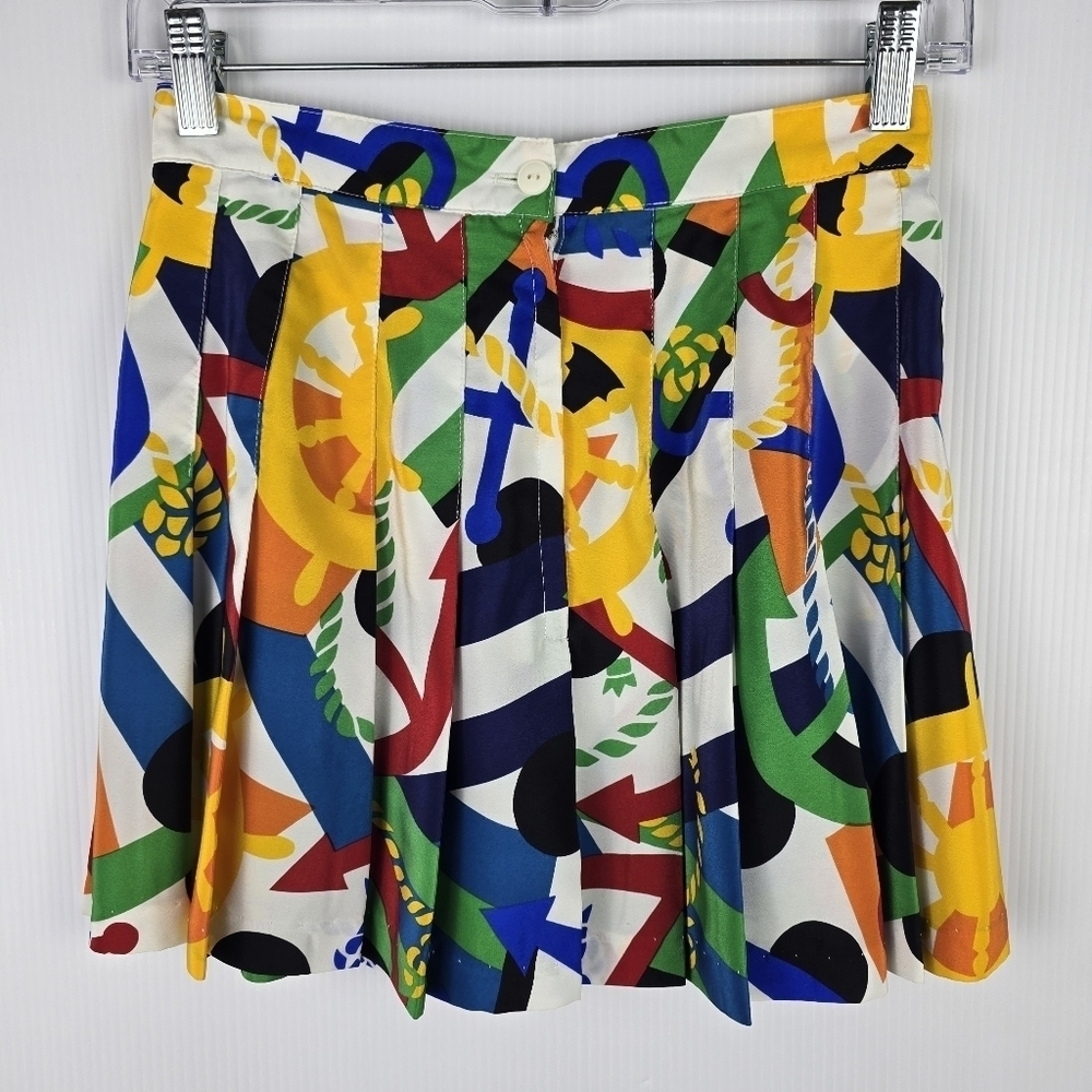 Tail Vintage Nautical Print Pleated Polyester Pleated Mini Skirt Bright Size 6